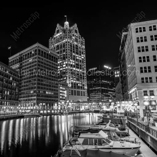 Downtown Milwaukee from Wells Street -- Milwaukee Black and White Framed Photos