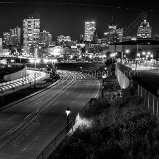 The Milwaukee Skyline at Night -- Milwaukee Black and White Framed Photos
