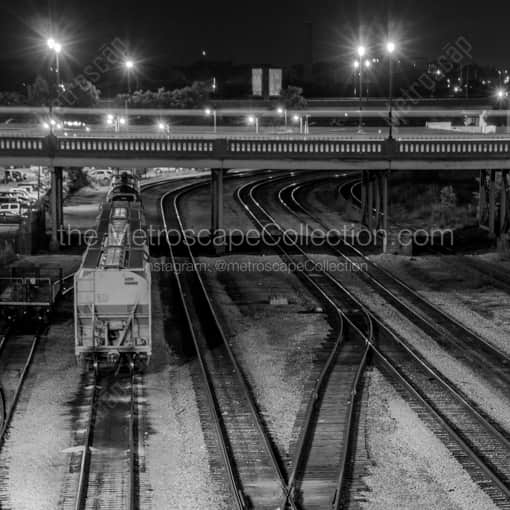 Nashville Framed Photos of Railroad Tracks Run Under Broadway in Downtown Nashville Railroad Tracks Run Under Broadway in Downtown Nashville -- Nashville Black and White Framed Photos
