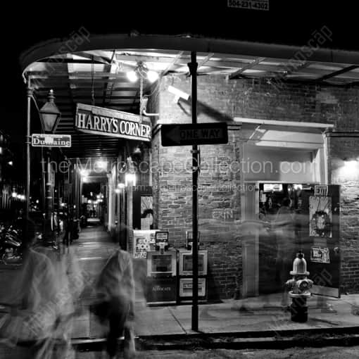 Harry's Corner at Night -- New Orleans Black and White Framed Photos