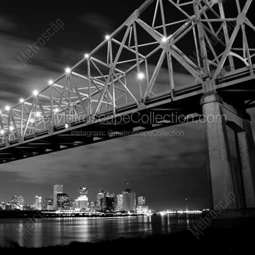 The New Orleans Skyline and Ponchartrain Expressway Bridge -- New Orleans Black and White Framed Photos