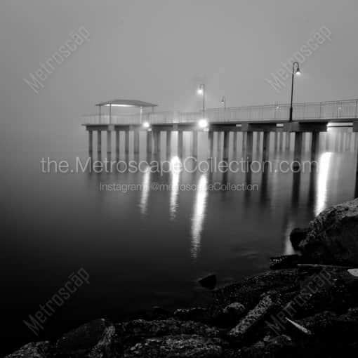 A Lake Ponchartrain Foggy Sunrise -- New Orleans Black and White Framed Photos