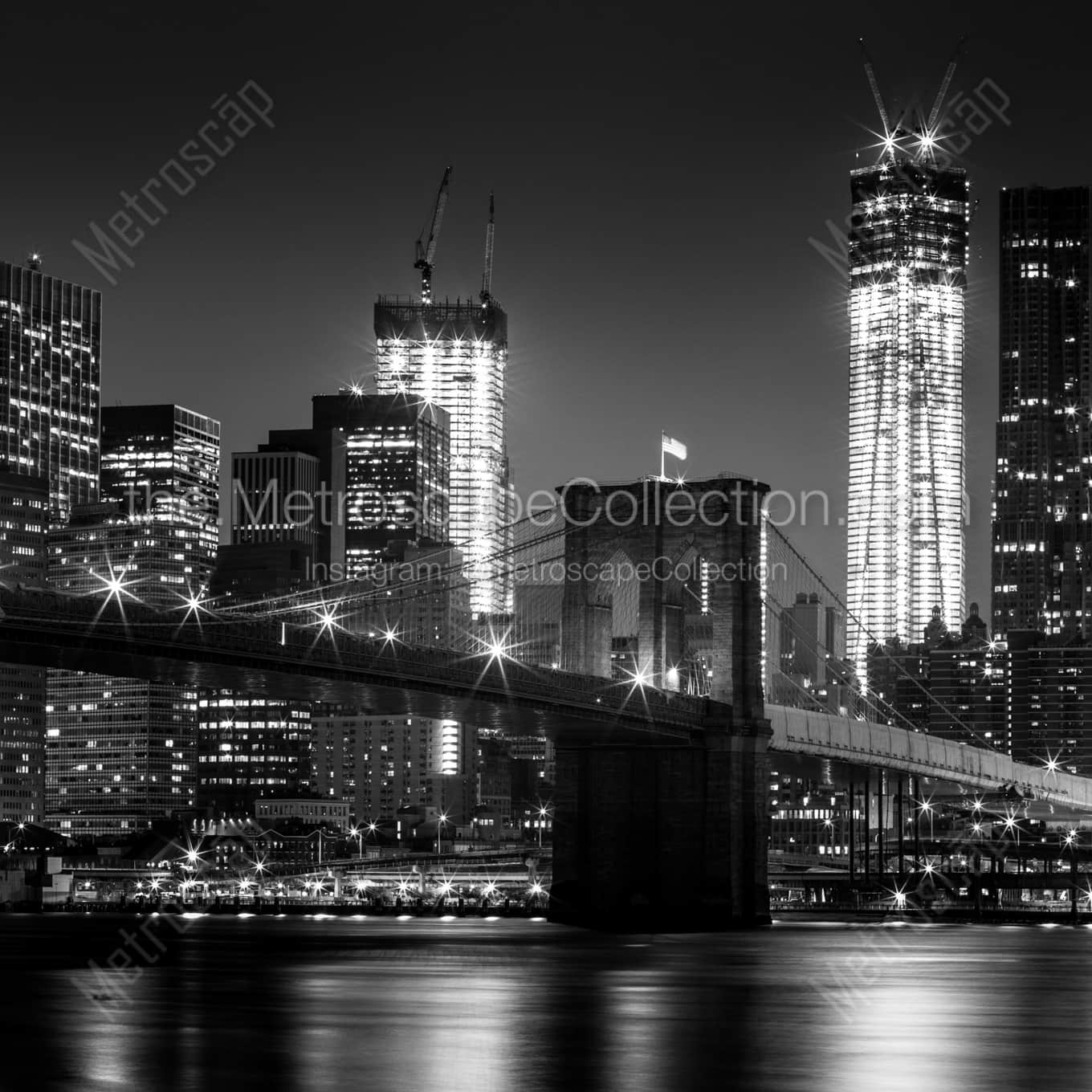The Brooklyn Bridge and Freedom Tower at Night Framed Photos square crop