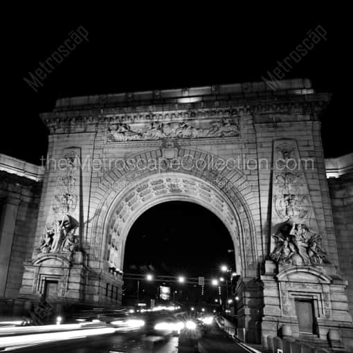 Matte Black WOOD Framed Black and White New York City Photograph: The Manhattan Bridge Grand Entrance Arch in a Square Matte Black Wood Frame