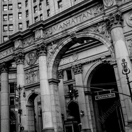 Matte Black WOOD Framed Black and White New York City Photograph: The Manhattan Borough Building in a Square Matte Black Wood Frame