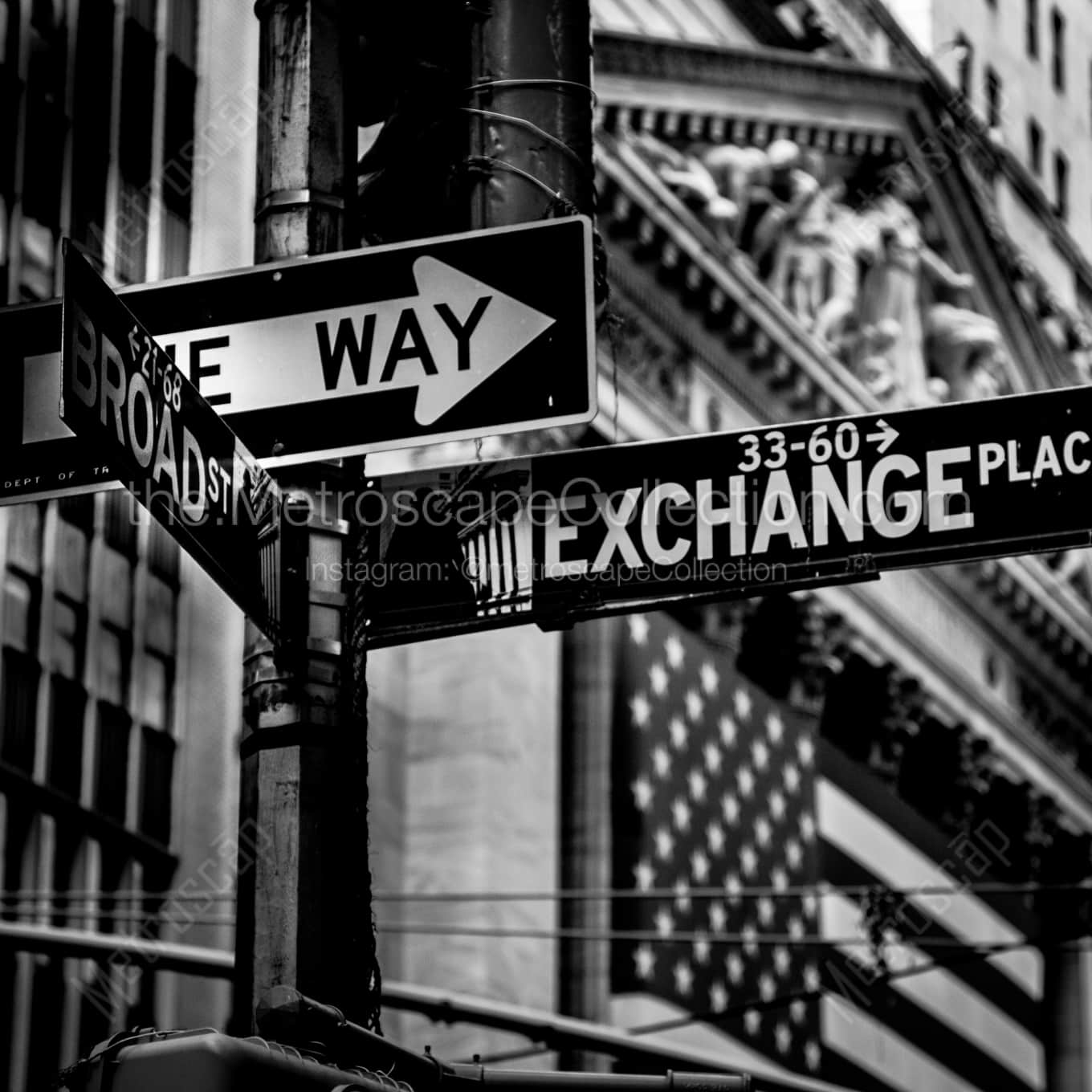 Wall Street at Broad and Exchange Place Framed Photos Wall Street at Broad and Exchange Place Framed Photos square crop