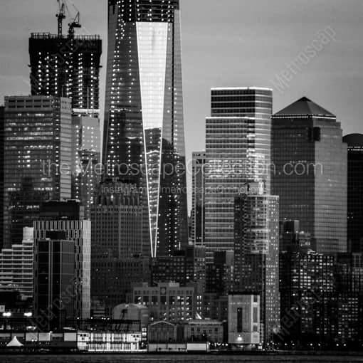 Matte Black WOOD Framed Black and White New York City Photograph: The Manhattan Financial District in a Square Matte Black Wood Frame