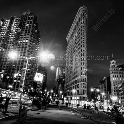 Matte Black WOOD Framed Black and White New York City Photograph: The Flatiron Building at Fifth and Broadway in a Square Matte Black Wood Frame