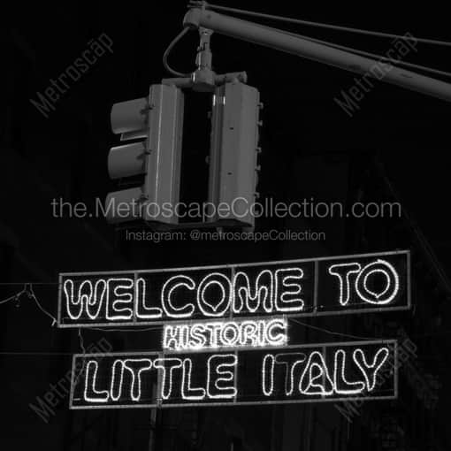 Matte Black WOOD Framed Black and White New York City Photograph: Welcome to Little Italy Sign in a Square Matte Black Wood Frame