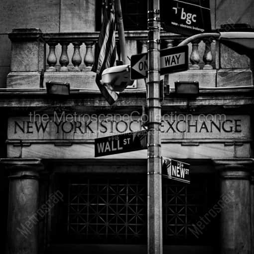 Matte Black WOOD Framed Black and White New York City Photograph: The New York Stock Exchange in a Square Matte Black Wood Frame
