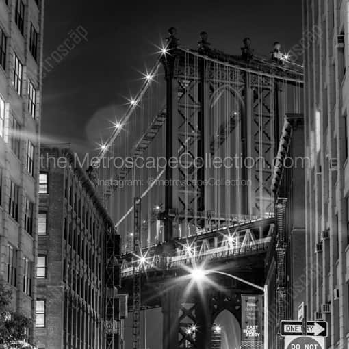New York City Framed Photos of Manhattan Bridge view from Washington Street in Brooklyn Manhattan Bridge view from Washington Street in Brooklyn -- New York City Black and White Framed Photos