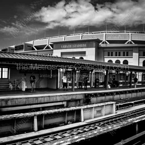 Matte Black WOOD Framed Black and White New York City Photograph: New Yankee Stadium from the Train Station in a Square Matte Black Wood Frame