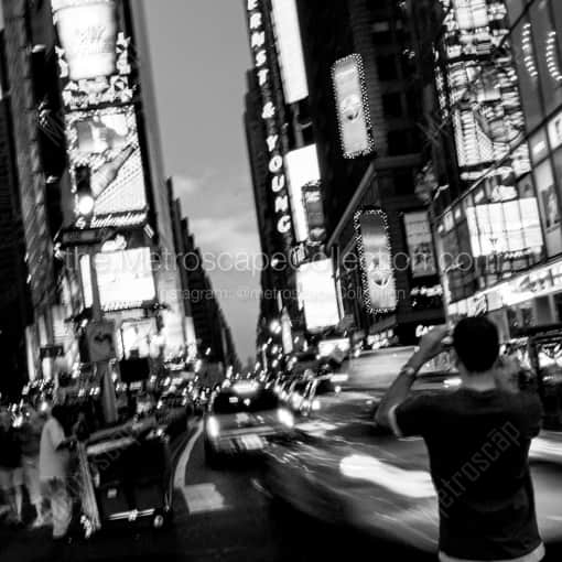 New York City Framed Photographs of A Photographer Trying to Capture Times Square A Photographer Trying to Capture Times Square -- New York City Black and White Framed Photographs