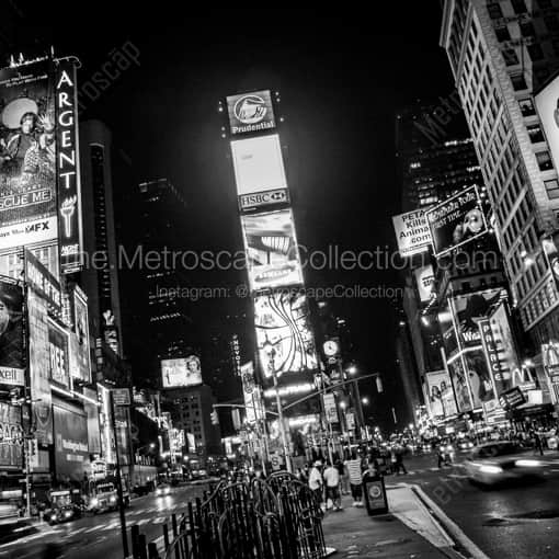 Matte Black WOOD Framed Black and White New York City Photograph: The Times Square Cityscape at Night in a Square Matte Black Wood Frame