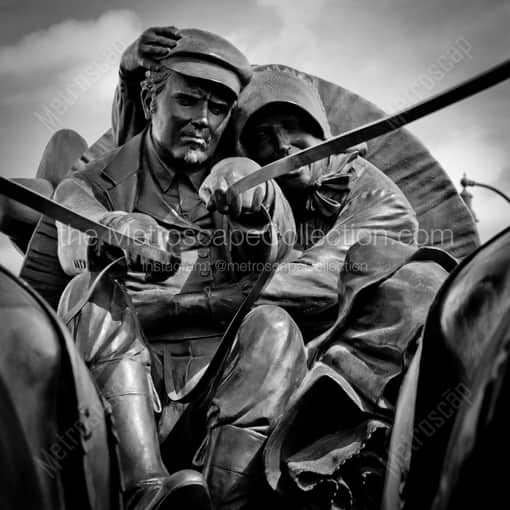 A Conestoga Driver in Land Run Sculpture -- Oklahoma City Black and White Framed Photos