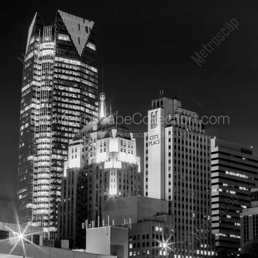 The Oklahoma City Skyline at Night from Gaylord -- Oklahoma City Black and White Framed Photos