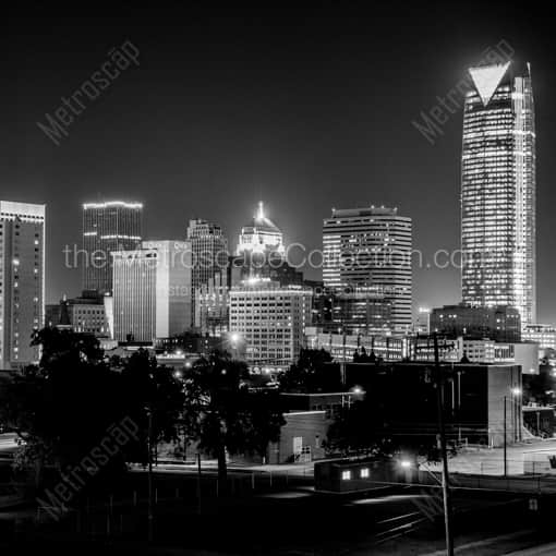 The Oklahoma City Skyline at Night -- Oklahoma City Black and White Framed Photos