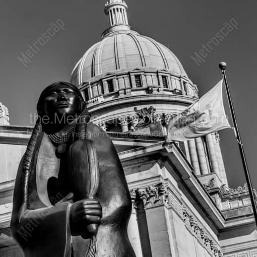 A Bronze Squaw outside the Oklahoma Capitol Building -- Oklahoma City Black and White Framed Photos