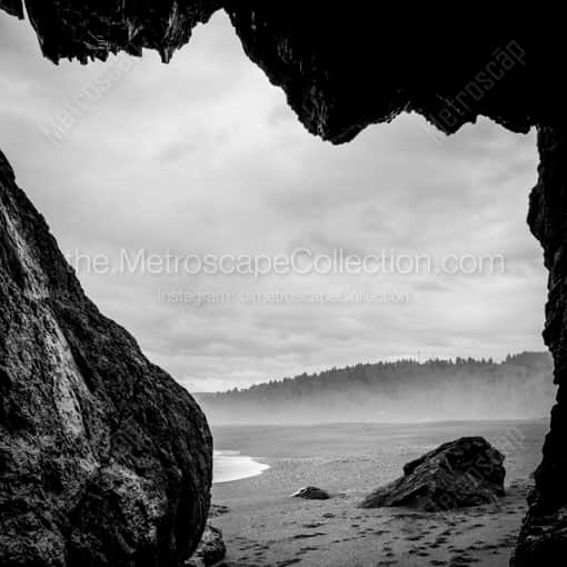 A Small Cave along the Oregon Coast -- Oregon Coast Black and White Framed Wall Decor