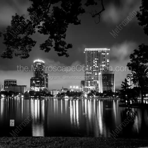 The Orlando Skyline at Night -- Orlando Black and White Framed Photos