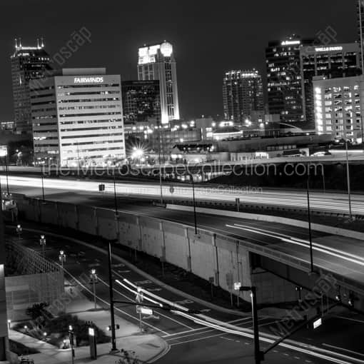 The Downtown Orlando Florida Skyline at Night -- Orlando Black and White Framed Photos
