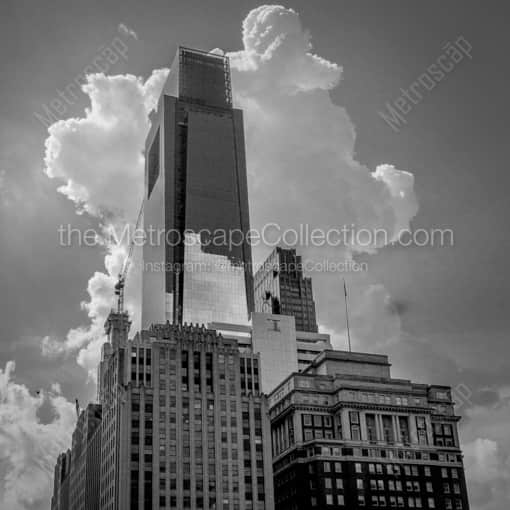 Philadelphia Framed Photos of A Large Thunderhead Rises above the Comcast Tower in Downtown Philadelphia A Large Thunderhead Rises above the Comcast Tower in Downtown Philadelphia -- Philadelphia Black and White Framed Photos