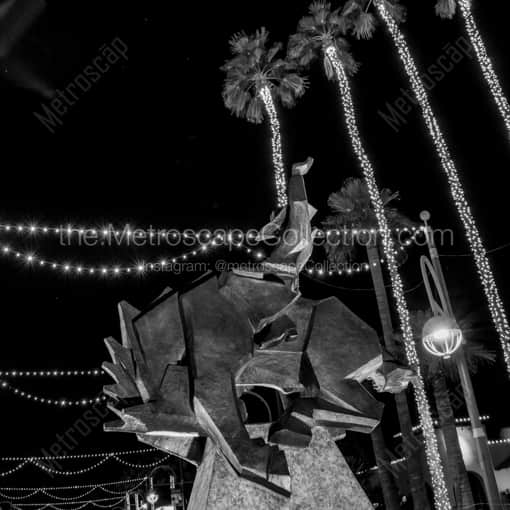 Matte Black WOOD Framed Black and White Phoenix Photograph: The Jack Knife Statue at Night in a Square Matte Black Wood Frame