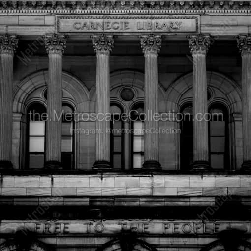 Matte Black WOOD Framed Black and White Pittsburgh Photograph: The Carnegie Library in a Square Matte Black Wood Frame