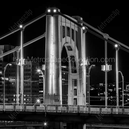 Matte Black WOOD Framed Black and White Pittsburgh Photograph: The Ninth Avenue Bridge at Night in a Square Matte Black Wood Frame