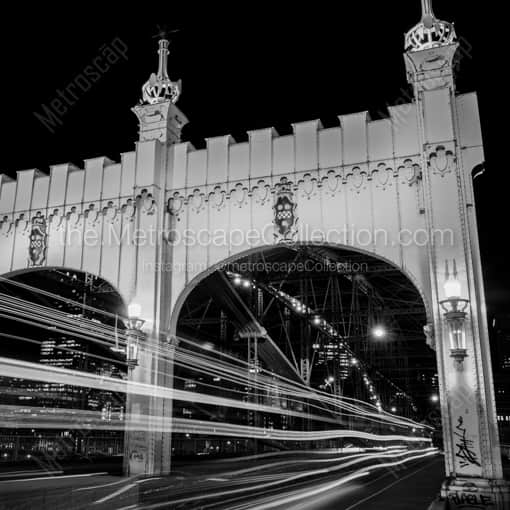 Matte Black WOOD Framed Black and White Pittsburgh Photograph: The Smithfield Bridge at Night in a Square Matte Black Wood Frame