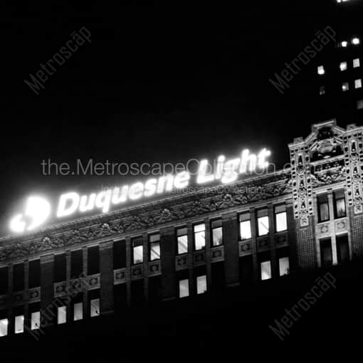 Matte Black WOOD Framed Black and White Pittsburgh Photograph: The Duquense Light Sign in a Square Matte Black Wood Frame