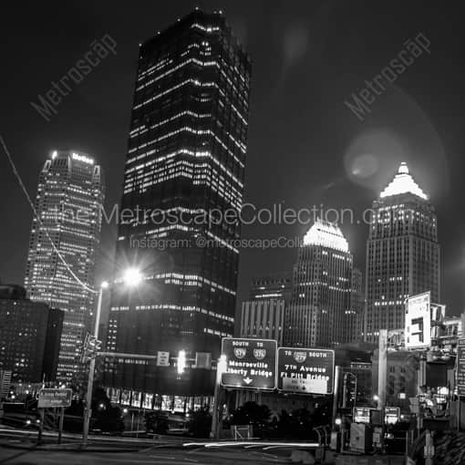 Matte Black WOOD Framed Black and White Pittsburgh Photograph: The U.S. Steel Building from the Igloo in a Square Matte Black Wood Frame