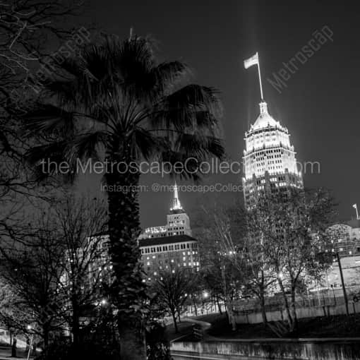 The Tower Life Building at Night -- San Antonio Black and White Framed Photos