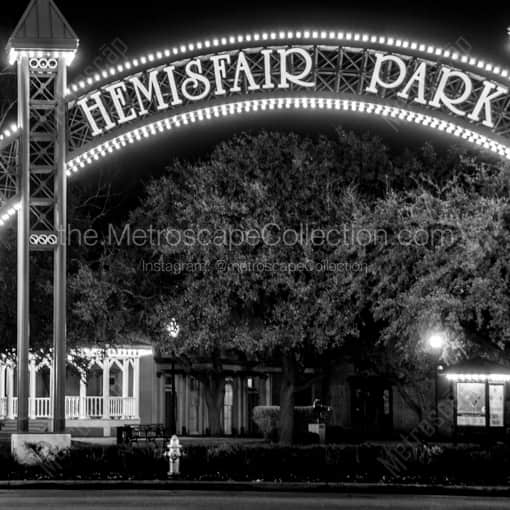 Hemisfair Park at Night -- San Antonio Black and White Framed Photos
