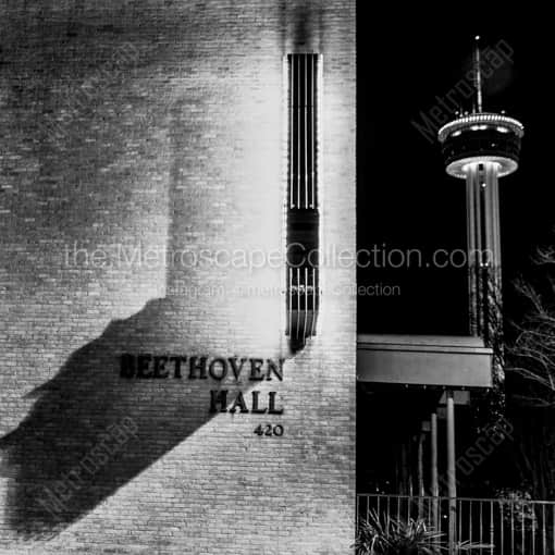 Beethoven Hall and the Tower of the Americas -- San Antonio Black and White Framed Photos
