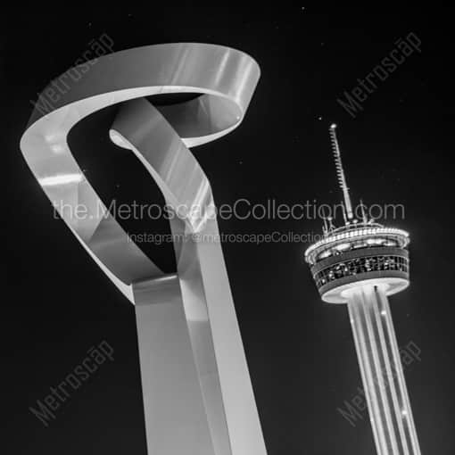 The Torch of Friendship and Tower of the Americas -- San Antonio Black and White Framed Photos