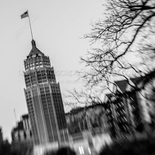 The American Flag Flies from Tower Life Building -- San Antonio Black and White Framed Photos