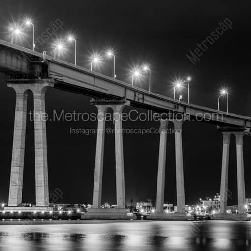 A Close-up of the Coronado Bridge at Night -- San Diego Black and White Framed Photos