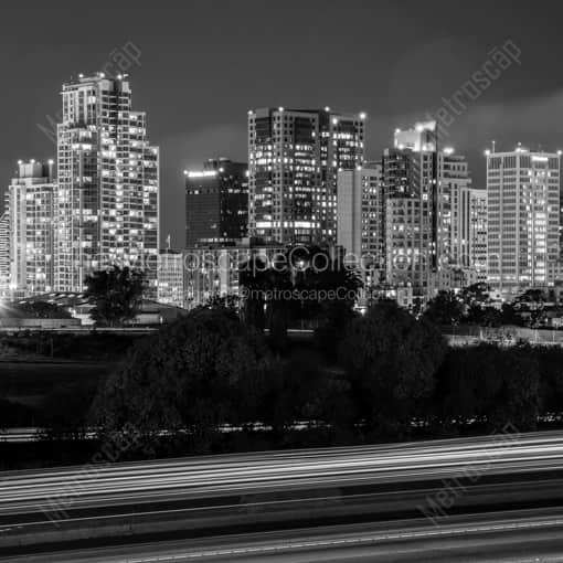 San Diego at Night from the Camino Real Freeway -- San Diego Black and White Framed Photos
