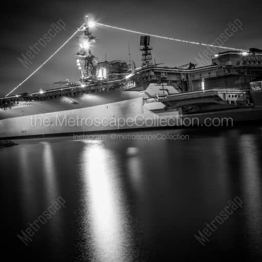 The USS Midway at Night -- San Diego Black and White Framed Photos