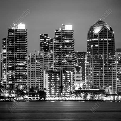 Downtown San Diego at Night -- San Diego Black and White Framed Photos