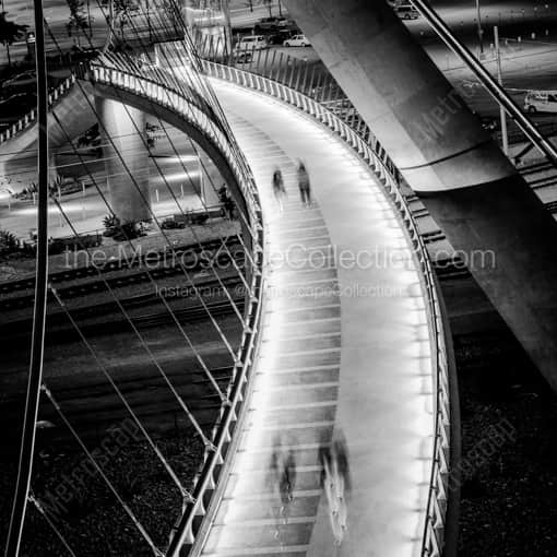 Walkers on the Harbor Drive Pedestrian Bridge -- San Diego Black and White Framed Photos