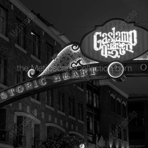 The Gaslamp Quarter Arch Over 5th Avenue -- San Diego Black and White Framed Photos