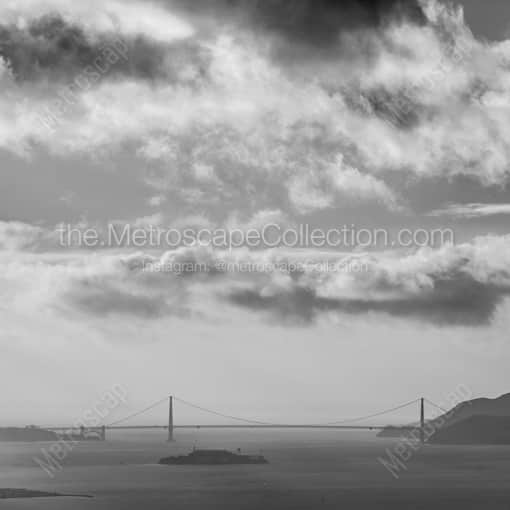 San Francisco Framed Photos of The Golden Gate Bridge and Alcatraz in the San Francisco Bay The Golden Gate Bridge and Alcatraz in the San Francisco Bay -- San Francisco Black and White Framed Photos