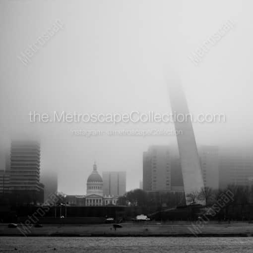 The Gateway Arch Fades into the Fog -- St Louis Black and White Framed Photos