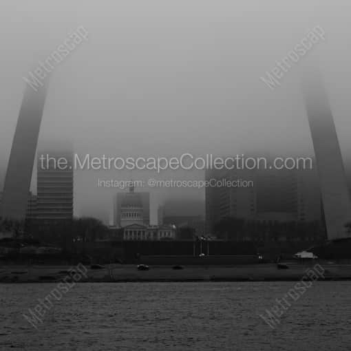 The St Louis Arch under Heavy Fog -- St Louis Black and White Framed Photos