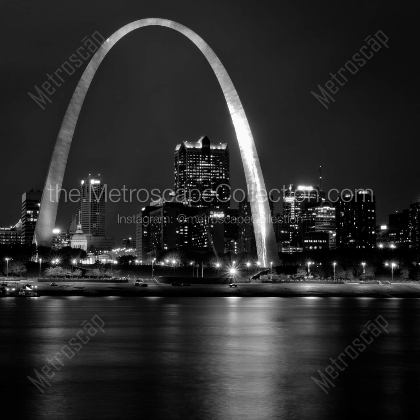 The St Louis Arch and Skyline at Night Framed Photos The St Louis Arch and Skyline at Night Framed Photos square crop
