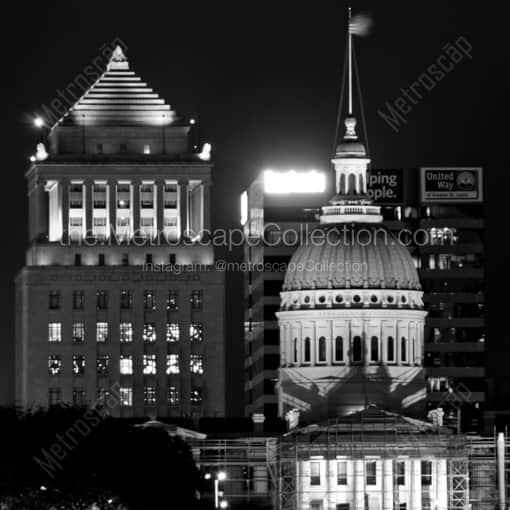 The Courthouse and Civil Courts Building at Night -- St Louis Black and White Framed Photos