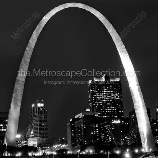 The Gateway Arch at Night -- St Louis Black and White Framed Photos