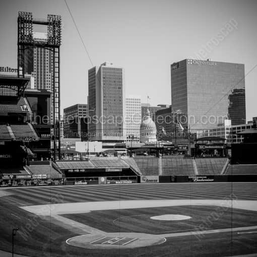 The St Louis Skyline from Busch Stadium -- St Louis Black and White Framed Photos